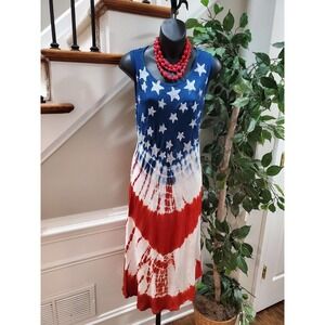 7 Islands American Flag Multicolor Rayon Round Neck Knee Length Dress 2X